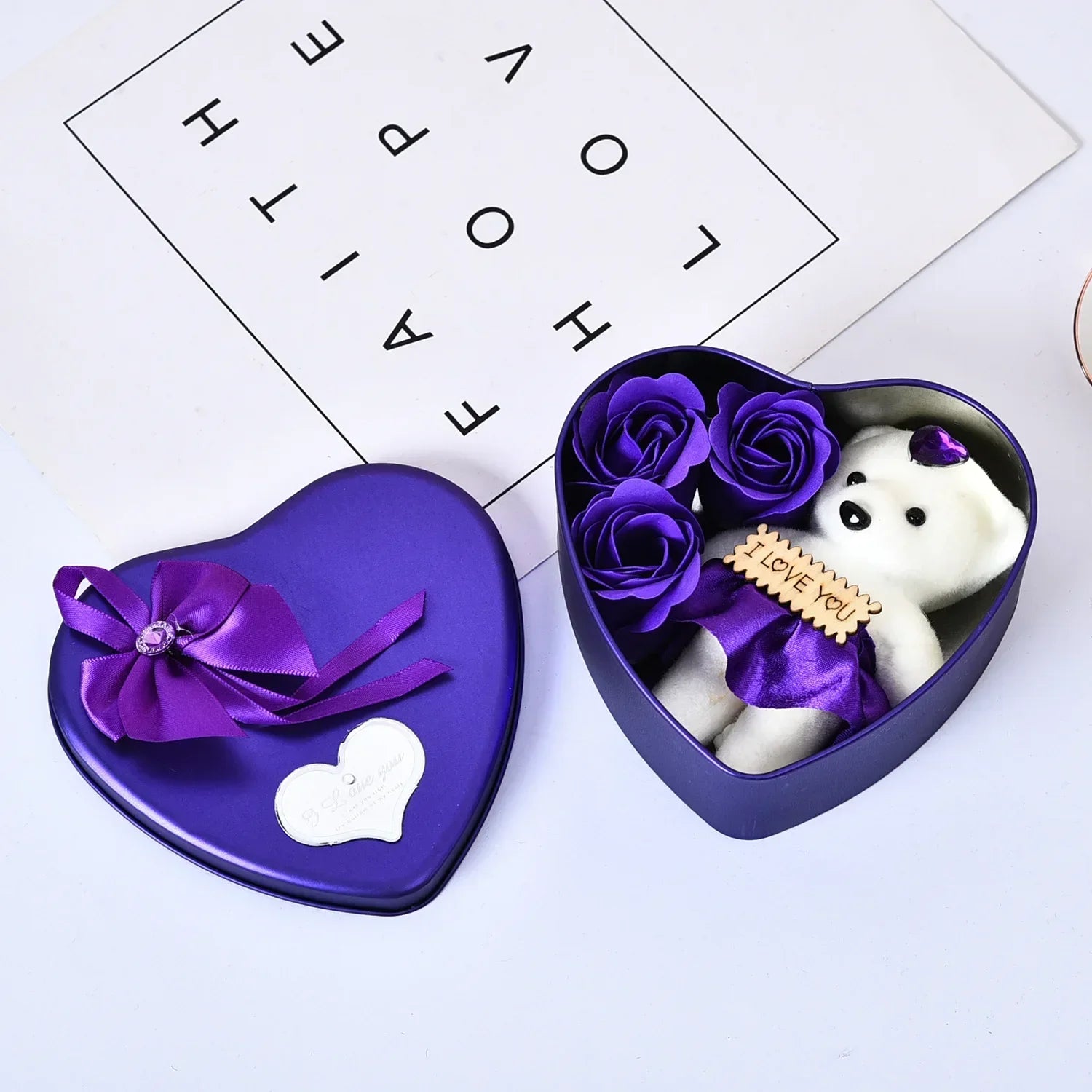 Heart-Shaped Gift Box with Teddy Bear & Faux Roses – A Sweet Surprise for Any Occasion