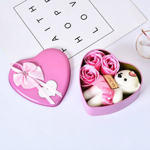 Heart-Shaped Gift Box with Teddy Bear & Faux Roses – A Sweet Surprise for Any Occasion