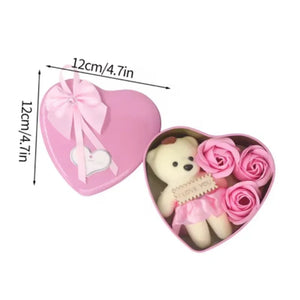 Heart-Shaped Gift Box with Teddy Bear & Faux Roses – A Sweet Surprise for Any Occasion