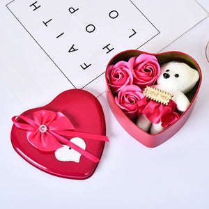 Heart-Shaped Gift Box with Teddy Bear & Faux Roses – A Sweet Surprise for Any Occasion