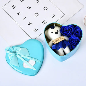 Heart-Shaped Gift Box with Teddy Bear & Faux Roses – A Sweet Surprise for Any Occasion