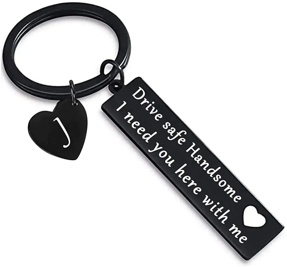 “Drive Safe, Handsome” Custom Initials Keychain – A Thoughtful Reminder of Your Love