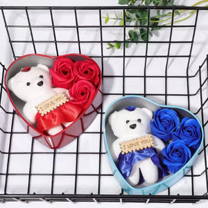 Heart-Shaped Gift Box with Teddy Bear & Faux Roses – A Sweet Surprise for Any Occasion